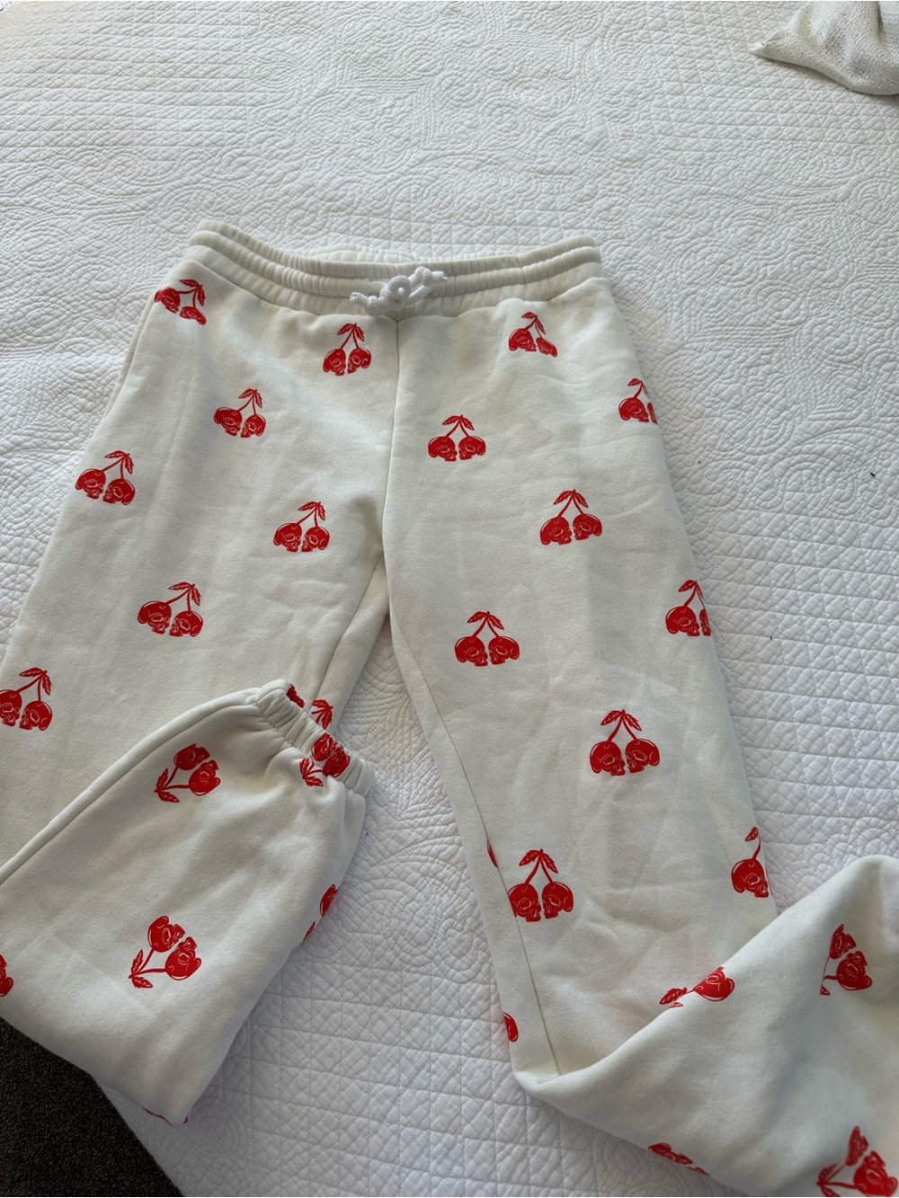 Cream Joggers with Red Cherry Print skeleton Badwood